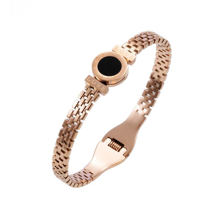 Hollow Digital Roman Black Round Cake Black Shell Stainless Steel Bracelet Women Love Titanium Steel Bracelet Wholesale