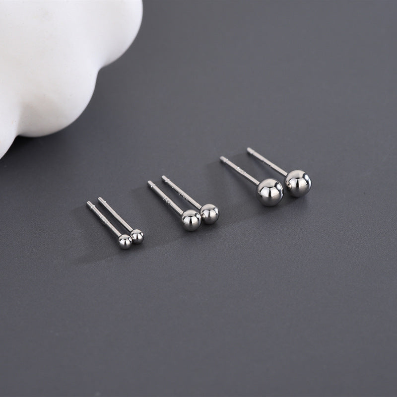 Glossy Round Bead Stud Earrings S925 Whole Body Sterling Silver Ear Stick Doudou Round Ball Earrings