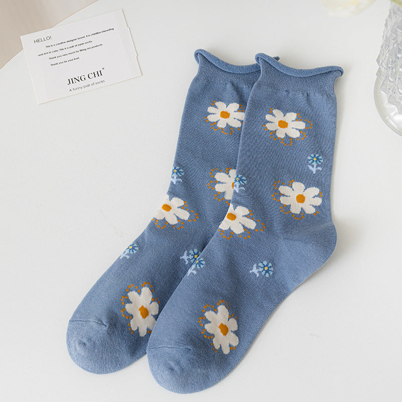 Socks Women's Pure Cotton Spring and Autumn Tube Three-dimensional Flower Cotton Socks Small Flower Japanese Trend Internet Celebrity Casual Women's Socks Wholesale