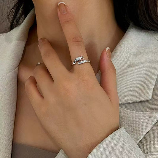 Hot-selling Mom Mother's Day Simple Diamond-encrusted Letter Ring Niche Exquisite Style Versatile Ring