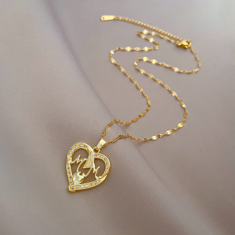 Titanium Steel Micro-inlaid MOM Streamer Love Necklace Men's and Women's Jewelry Fashion Personality Internet Celebrity Europe and The United States