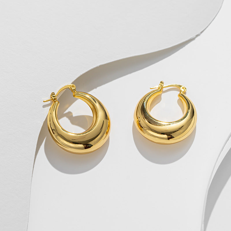 French retro high-end light luxury temperament minimalist style 18k gold-plated stainless steel U-shaped hollow earrings