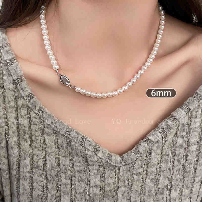 Aobai Magnetic Buckle Round Pearl Necklace Female Fashion Celebrity Neck Chain Temperament Design Advanced Sense Collarbone Chain