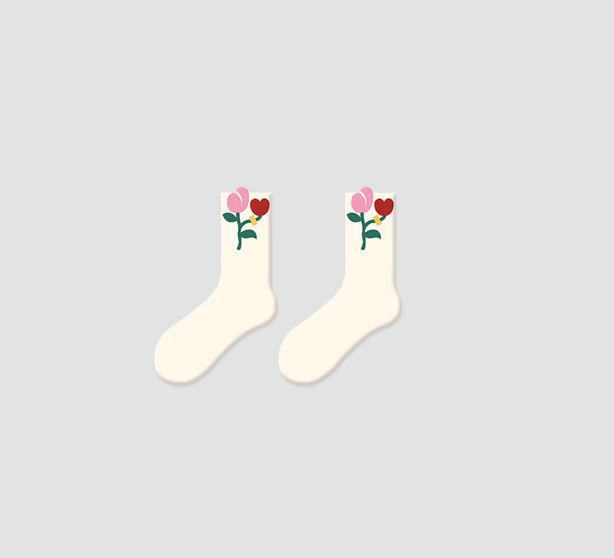 Original Socks Women's Medium Tube Socks Kitten Cute Cartoon Three-dimensional Design Cotton Socks Sweat-absorbing Breathable Tide Socks Ins Stockings