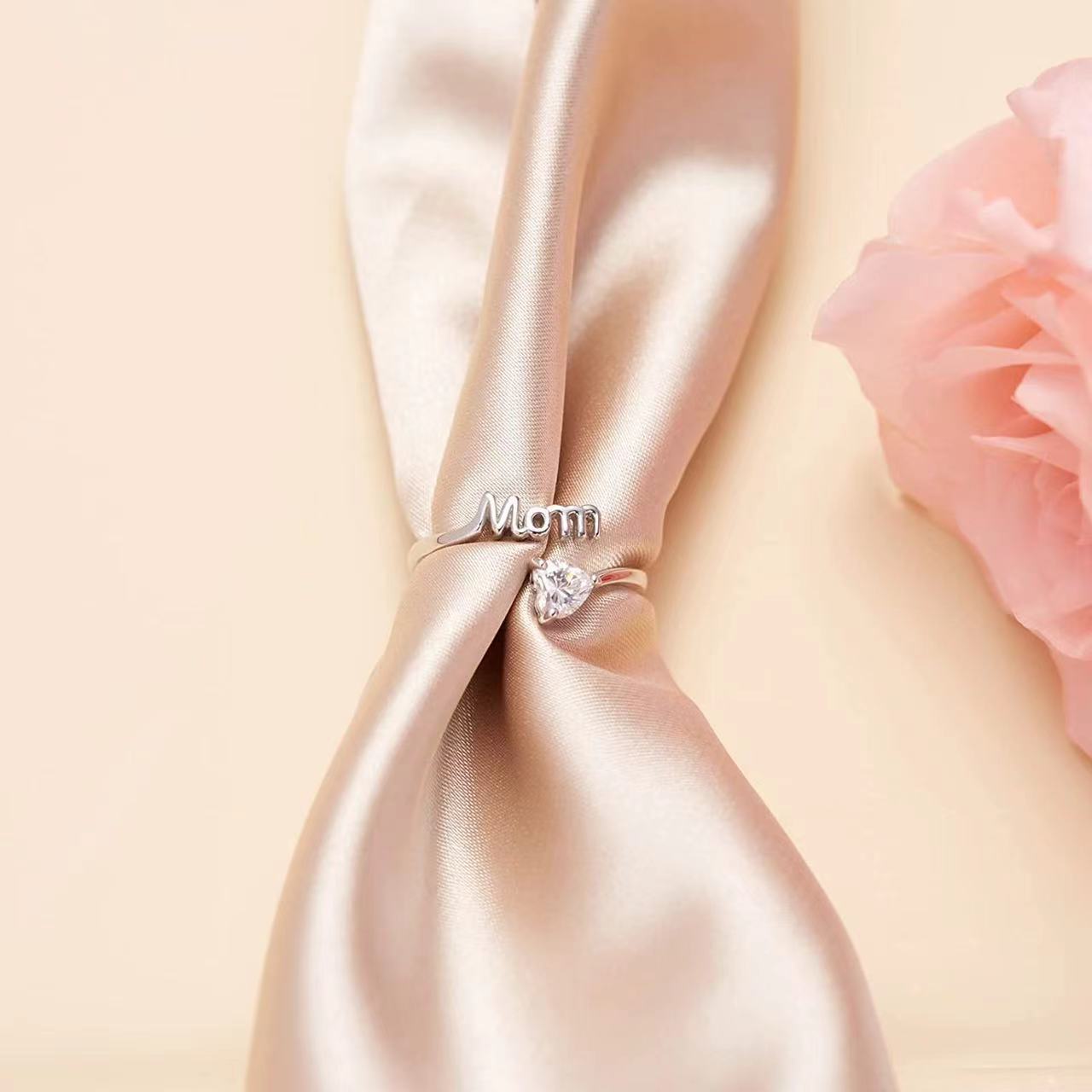 European and American New Jewelry, Creative and Simple Diamond-set MOM Opening Adjustable Women's Zircon Family Mother's Day Ring