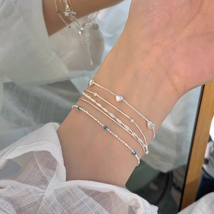 S925 Sterling Silver Star Love Blue Silver Bead Bracelet Women's Niche Design Sense Simple and Versatile Daily Bracelet Jewelry