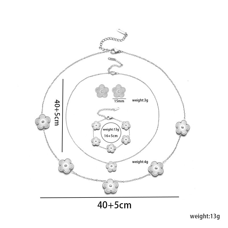 Simple Temperament Five-leaf Flower Jewelry Set, Four-leaf Clover Laser, Titanium Steel Plum Blossom Fashion Versatile Internet Celebrity Tide Jewelry
