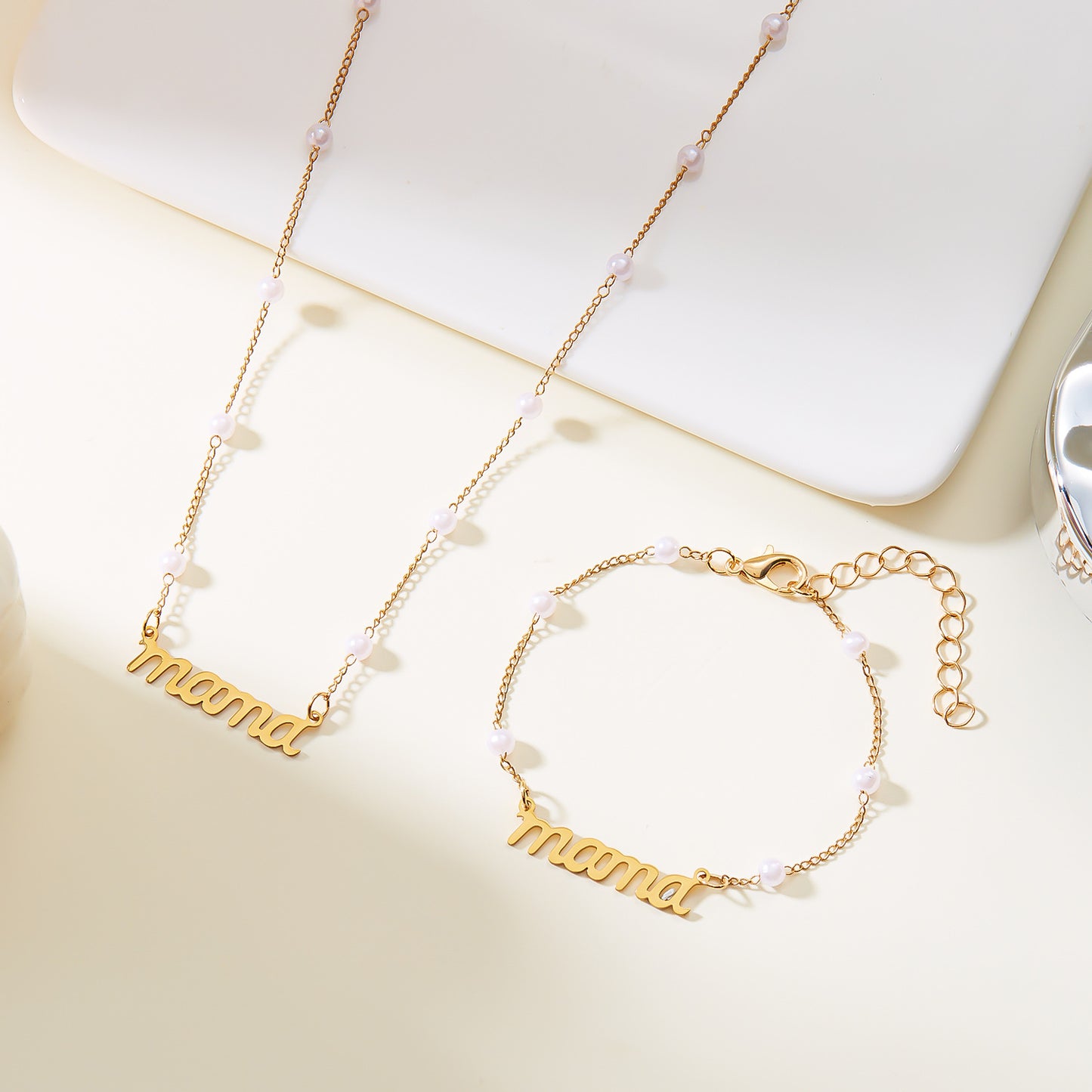 Japan and Korea Fashion Mother's Day Gift Letter Mama Pearl Necklace Versatile Mom Set
