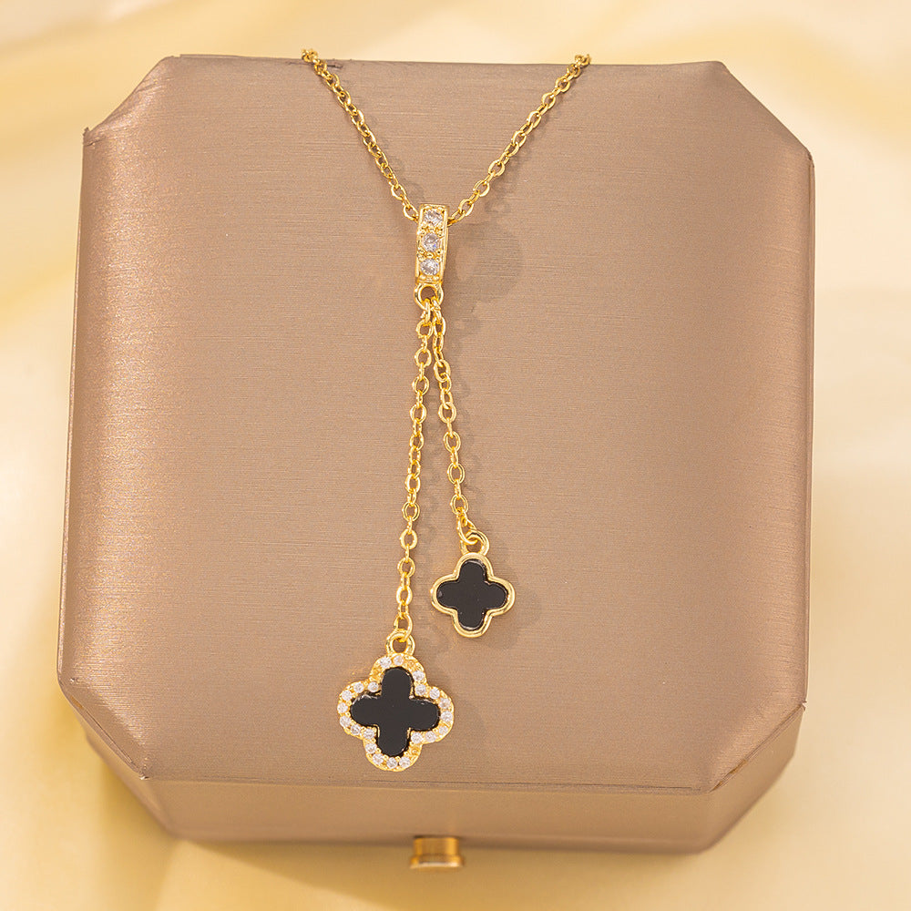 Copper Pendant Titanium Steel Necklace for Women Slightly Inlaid Zircon Pendant Girl Necklace