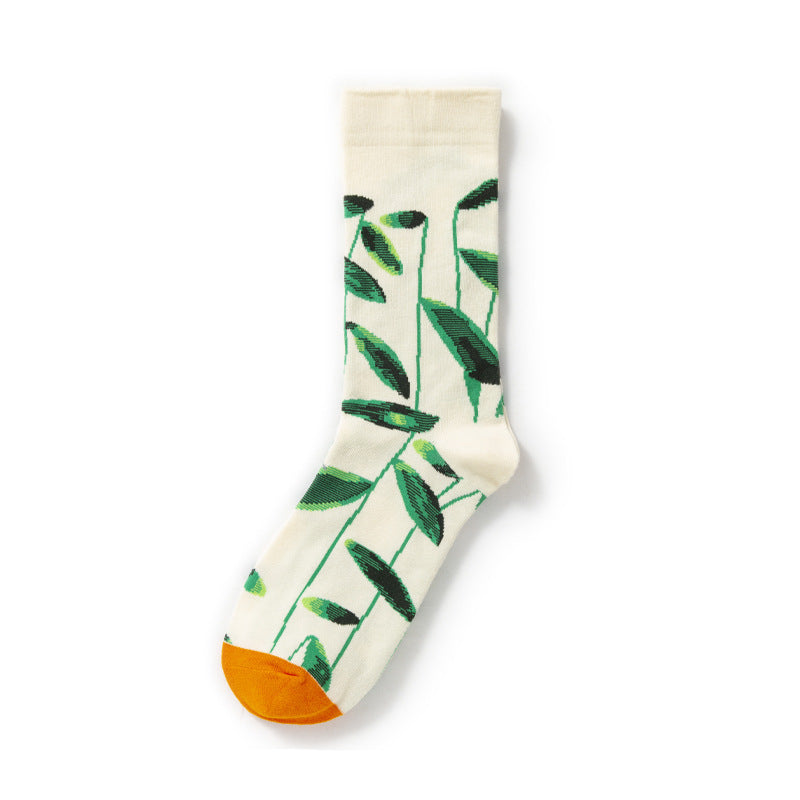 Oil Painting Socks Women's French Retro Ins Tide Autumn and Winter Abstract Tall Tube Creative Combed Cotton Women's Medium Tube Socks