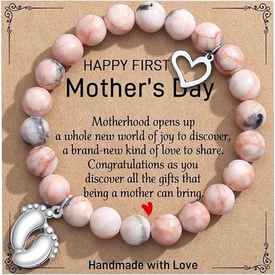 Mom Mother's Day Gift Bracelet Pink Zebra Emperor Stone Foot Pendant Elastic Rope Bracelet Jewelry