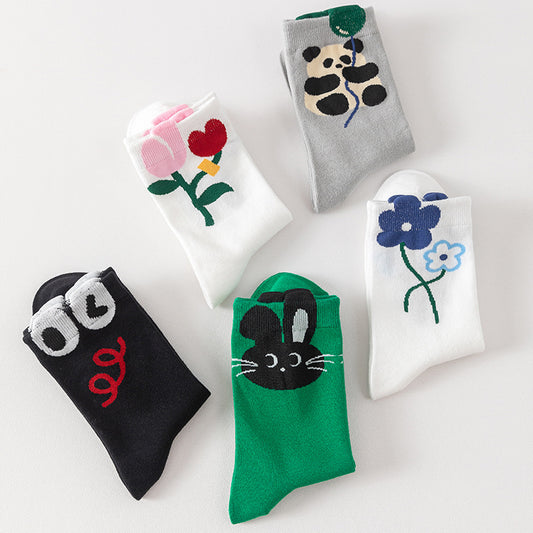 Original Socks Women's Medium Tube Socks Kitten Cute Cartoon Three-dimensional Design Cotton Socks Sweat-absorbing Breathable Tide Socks Ins Stockings