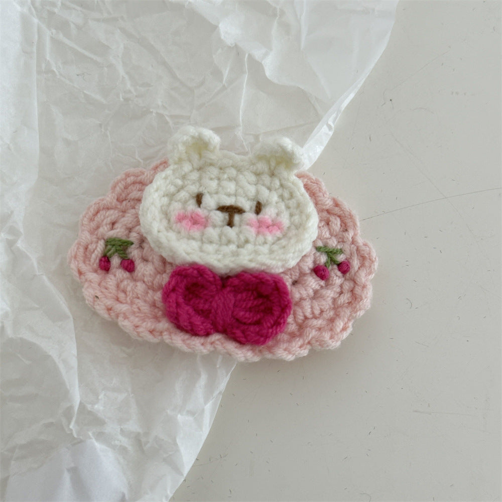Crochet Handmade Wool Embroidery Fresh and Cute Sweet Colored Flower Hairpin Side Bangs BB Clip Hair Accessories