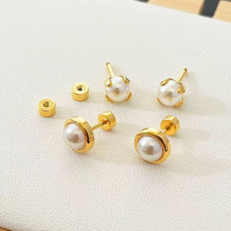 European and American Ins Wind Stainless Steel Anti-pearl Round Cake Earbone Earrings Small Ear Jewelry Wholesale