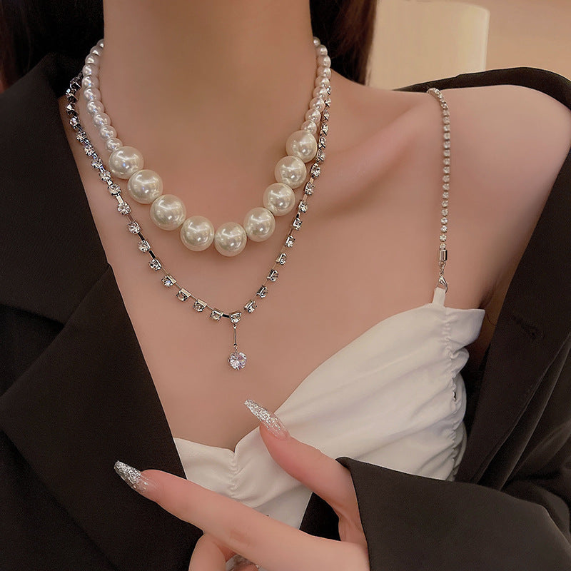High-end Pearl Double-layer Stacked Necklace Women Can Wear Single Internet Celebrity Design Clavicle Chain Cold Wind Retro Necklace
