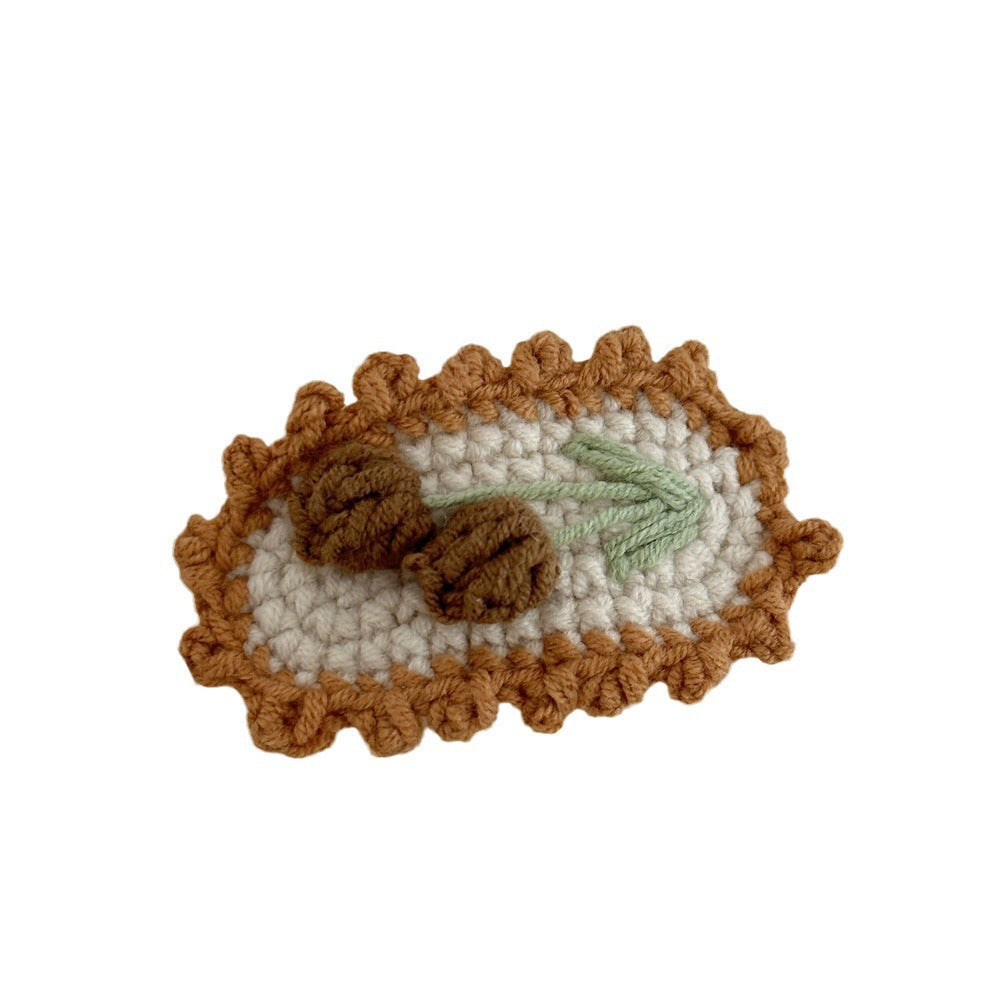Crochet Handmade Wool Embroidery Fresh and Cute Sweet Colored Flower Hairpin Side Bangs BB Clip Hair Accessories