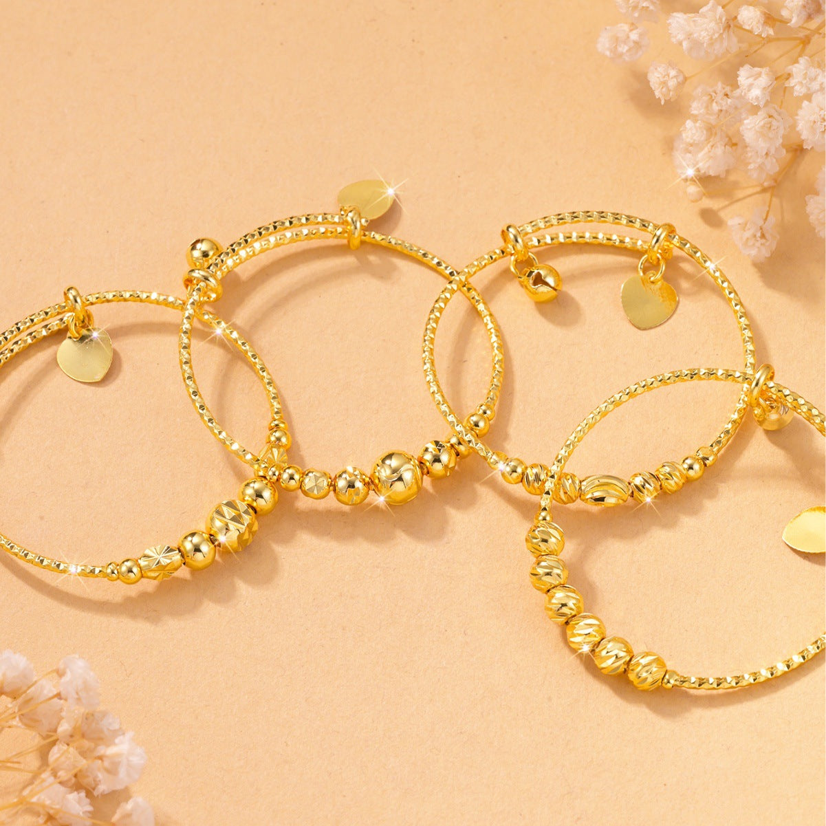 Children's Jewelry Gold Push-Pull Beaded Bracelet