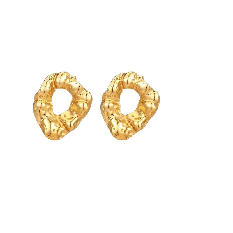 French Ins Premium Pleated Geometric Titanium Steel Earrings Women's, Personalized Irregular Round 18k Gold Plated Stud Earrings Ears