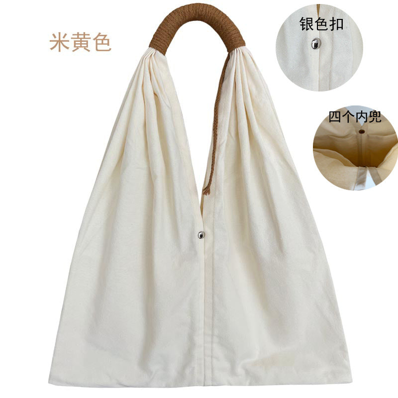 Factory Direct Sales Solid Color Canvas Bag 2025 Large Capacity Orchid Pavilion Sequence Calligraphy Bag College Wind Tote Bag