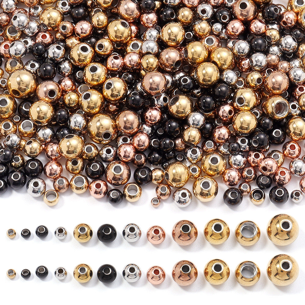 Stainless Steel Large Hole Beads Loose Beads Smooth Solid Beads Perforated DIY Jewelry Accessories Bracelet Bead Spacer Accessories