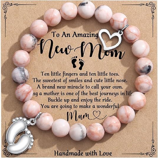 Mom Mother's Day Gift Bracelet Pink Zebra Emperor Stone Foot Pendant Elastic Rope Bracelet Jewelry