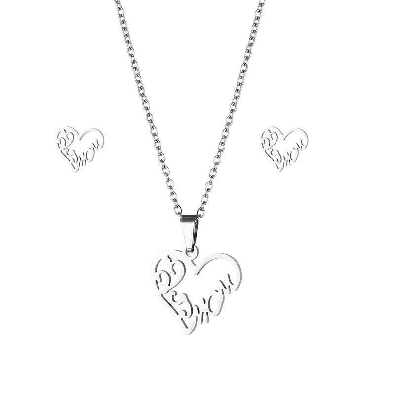 Love-shaped MOM Letter Pendant Necklace Set Mother's Day Gift.