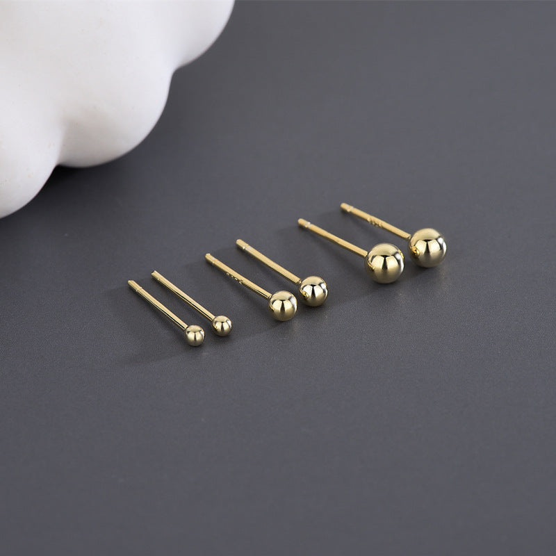 Glossy Round Bead Stud Earrings S925 Whole Body Sterling Silver Ear Stick Doudou Round Ball Earrings