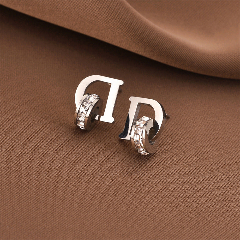 Fashion Titanium Steel Does Not Fade Short Ear Buckle Simple Geometric Rose Gold Earrings Stud Earrings