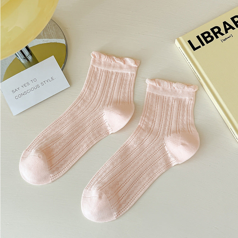 Lace Socks Children's Summer Thin Mesh Hollow Breathable Medium Tube Socks Simple Versatile Women's Socks