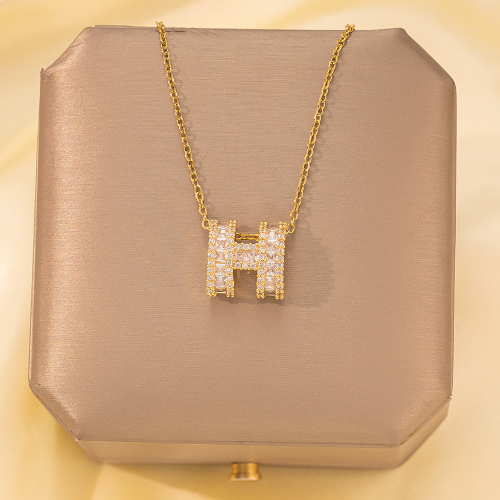 Copper Pendant Titanium Steel Necklace for Women Slightly Inlaid Zircon Pendant Girl Necklace