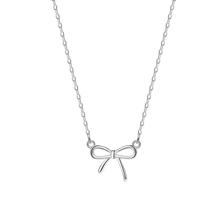Bow Necklace Female S925 Japanese and Korean Style Concentric Tie Pendant Collarbone Chain Internet Celebrity Mori Simple