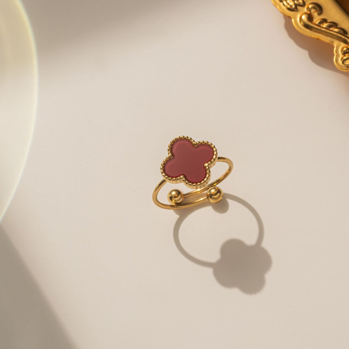 New Four-leaf Clover Titanium Steel Ring Women's Adjustable Ring Niche Small, Fresh and Compact Design Jewelry Wholesale
