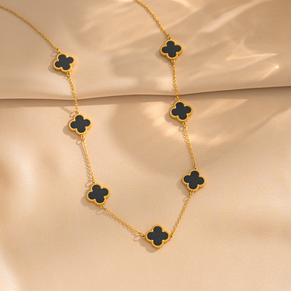 Titanium Steel Four-leaf Clover Five-flower Double-sided Fritillary Necklace 18K Real Gold Electroplating Non-fading Light Luxury High-sense Collarbone Chain