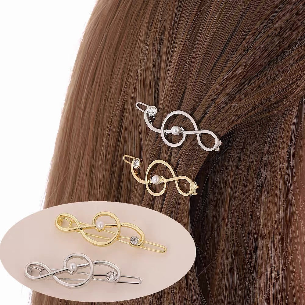 European and American Metal Fashion Music Note Hairpin Creative Bangs Clip Side Clip Pearl Rhinestone Headdress Hair Accessories