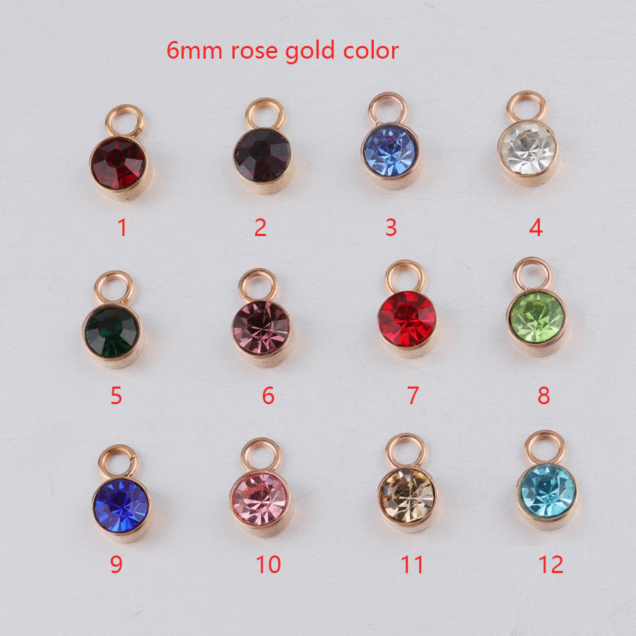 Europe and The United States Hot-selling Stainless Steel Gold Rose Gold Black 6mm Birthstone Jewelry Accessories DIY Pendant Pendant Wholesale