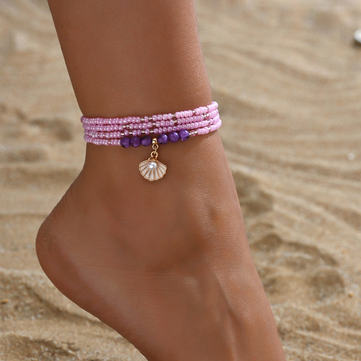 European and American Jewelry Summer Versatile Shell Rice Bead Anklet Simple Creative Bracelet Multi-purpose Beach Trend Foot Decoration