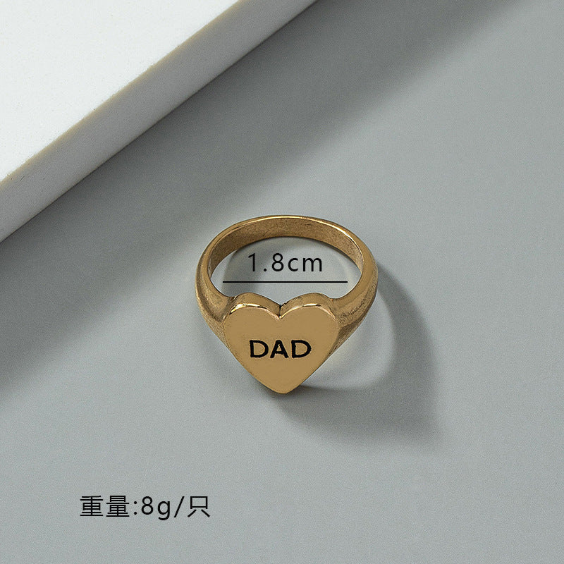 Korean Version of Fashion Simple Commuter Letter Love Ring Female Internet Celebrity Niche Design Temperament Retro Heart Ring