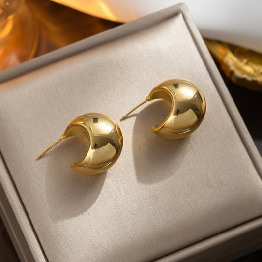 Titanium steel material, real gold electroplated adzuki bean earrings temperament Korea same ins earrings earrings earrings European and American style - NiceOceanJewelry