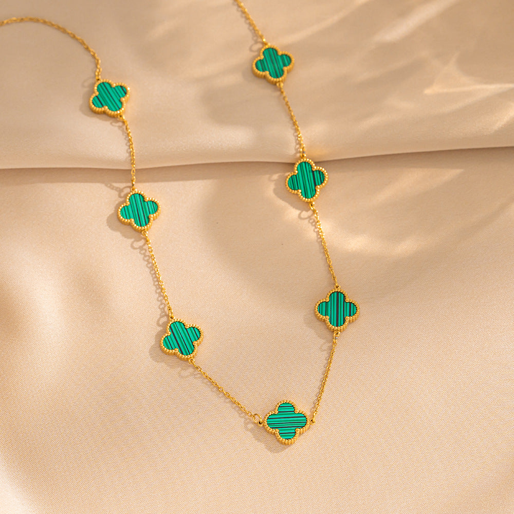 Titanium Steel Four-leaf Clover Five-flower Double-sided Fritillary Necklace 18K Real Gold Electroplating Non-fading Light Luxury High-sense Collarbone Chain