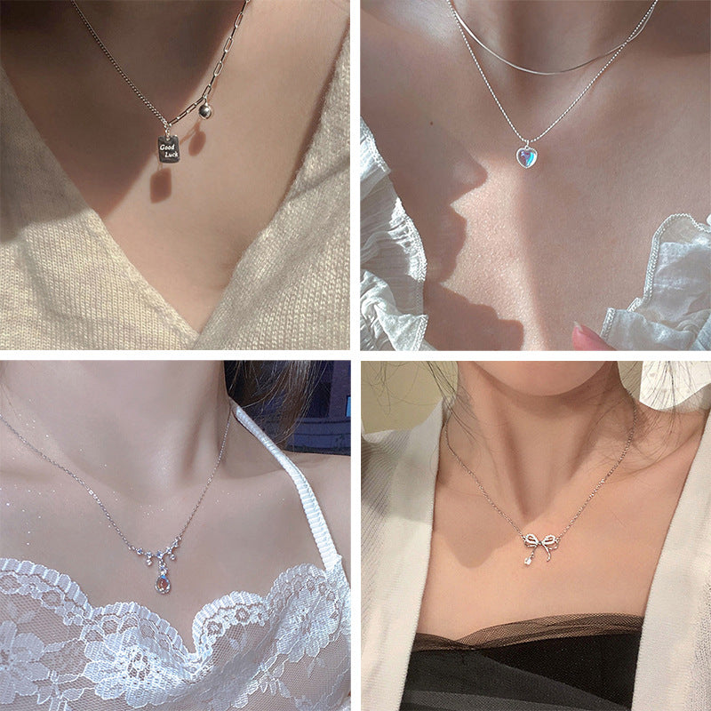 925 Silver Luck Pearl Necklace Female Butterfly Cold Light Luxury Flash Diamond Ins Wind Niche Collarbone Chain