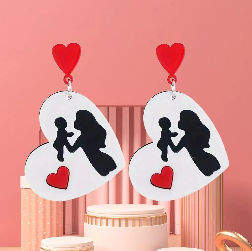 Mother's Day Pattern Round Pendant Earrings Elegant and Simple Acrylic Fashion Jewelry Gift Ear Jewelry