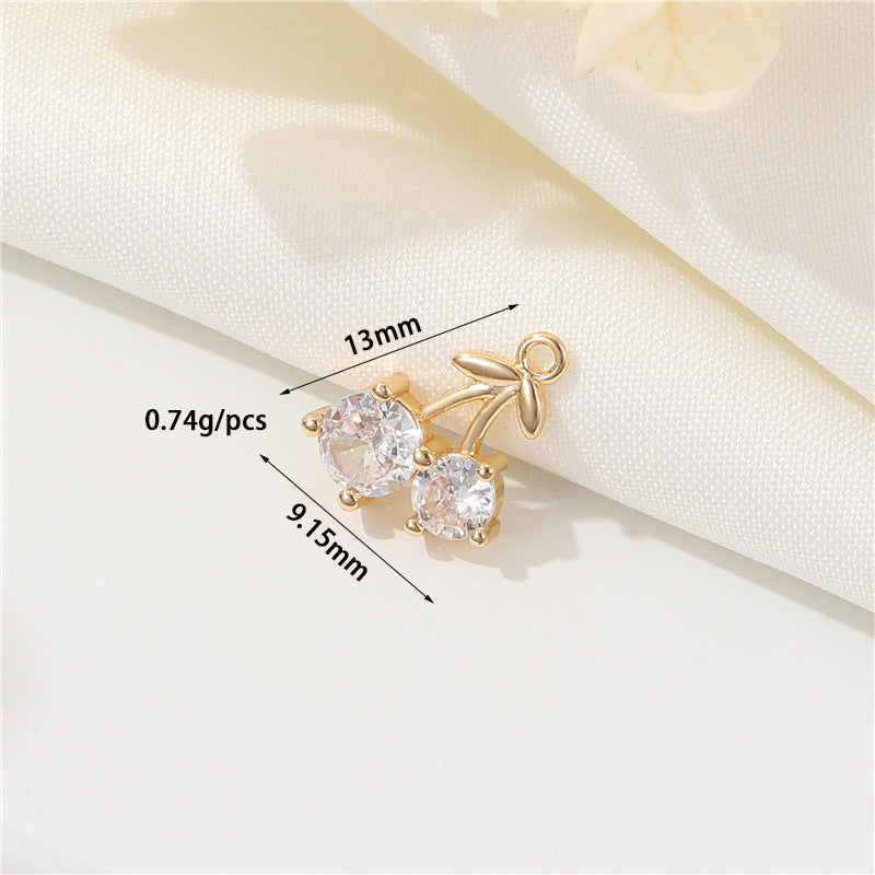 DIY Jewelry Accessories Cute Simple Micro-inlaid Zircon Cherry Pendant Accessories 14k Real Gold Butterfly Pendant