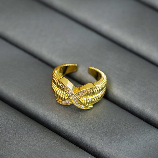 Internet Celebrity Exquisite Super Flash Zircon Ring Girls Light Luxury High Sense Opening Adjustable Ring Simple Real Gold Plating