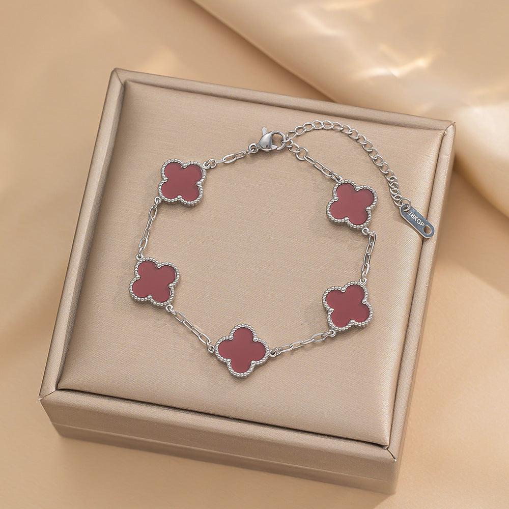 Four-leaf Clover Necklace 13MM Bracelet Stud Earrings Three-piece Set Versatile Lucky Four-leaf Clover Five-flower Bracelet Collarbone Chain Earrings