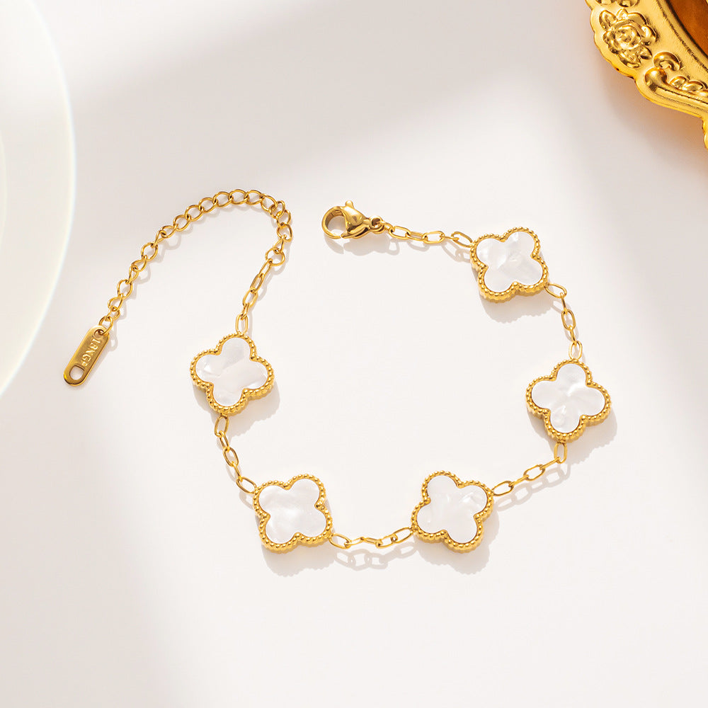 Titanium Steel Four-leaf Clover Five-flower Double-sided Fritillary Necklace 18K Real Gold Electroplating Non-fading Light Luxury High-sense Collarbone Chain