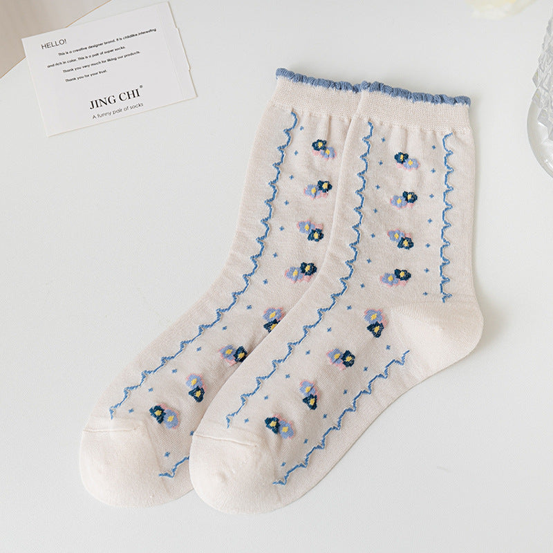 Socks Women's Pure Cotton Spring and Autumn Tube Three-dimensional Flower Cotton Socks Small Flower Japanese Trend Internet Celebrity Casual Women's Socks Wholesale