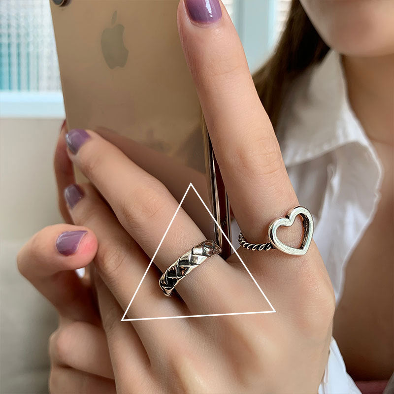 925 Sterling Silver Ring Retro Thai Silver Love English Letter Hollow Index Finger Ring Niche Design Cold Wind Light Luxury