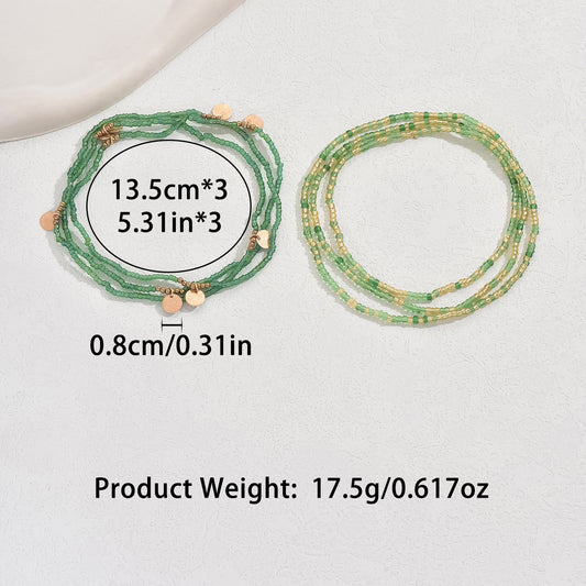 European and American Jewelry Summer Gold Disc Rice Bead Anklet Creative Bracelet Multi-purpose Beach Trend Two-piece Set