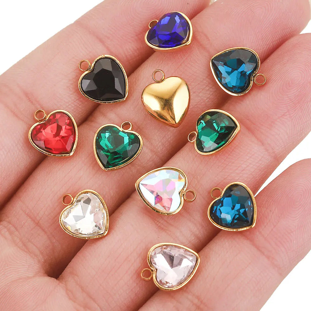 Stainless Steel Love Glass Pendant 18K Vacuum Plated Gold Pendant DIY Necklace Earrings Jewelry Accessories