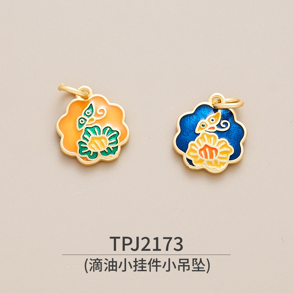 Copper, Ancient Gold, Color-preserving Dripping Oil, Small Pendant, Small Pendant, National Style Bracelet, Bracelet, Jewelry Accessories, Peace Talisman, Lucky Character